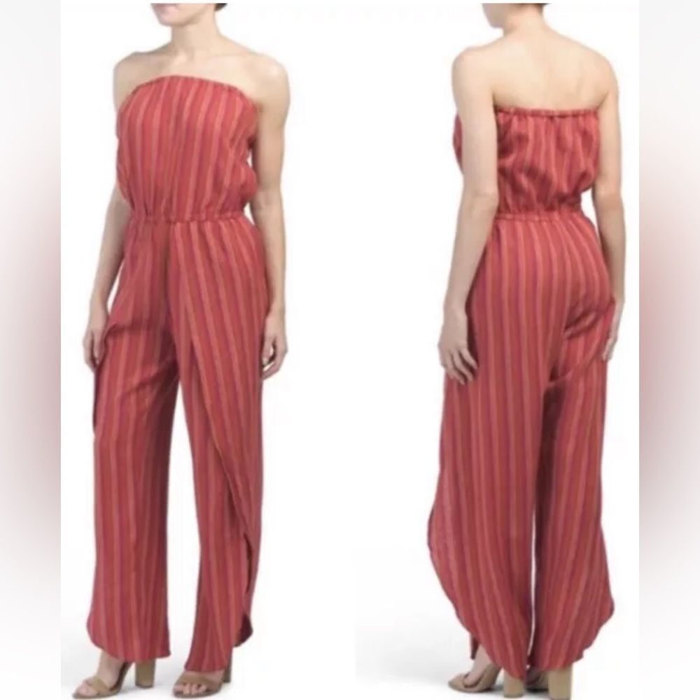 DREW Emerson Strapless Jumpsuit Red Magenta Size M